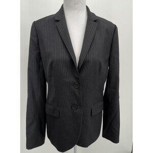 J Crew 1035 Pinstripe Two Button Blazer Super 120's Wool Womens Sz 8 Gray Flaw